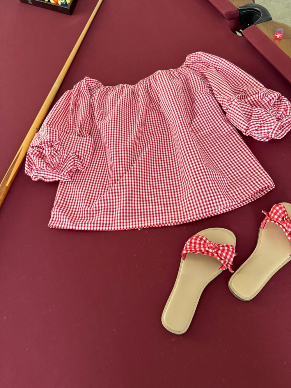 Red Gingham Off-Shoulder Top